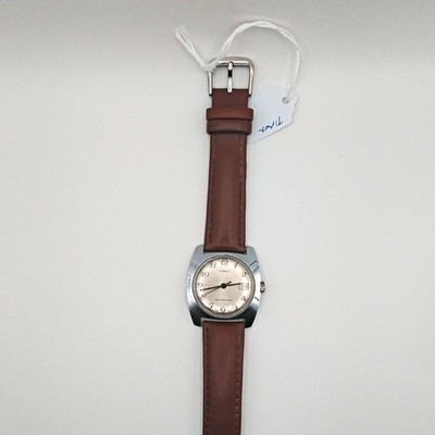 Timex Marlin Mens Mechanical Manual Analog Watch Silver Dial Brown Strap 34mm