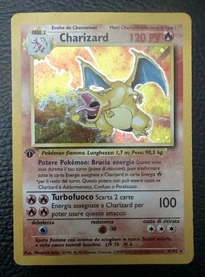 BESCHREIBUNG LESEN - CHARIZARD 1^ HOLO EDITION 4/102 Base Set Jahr 1999 ITALIENISCH