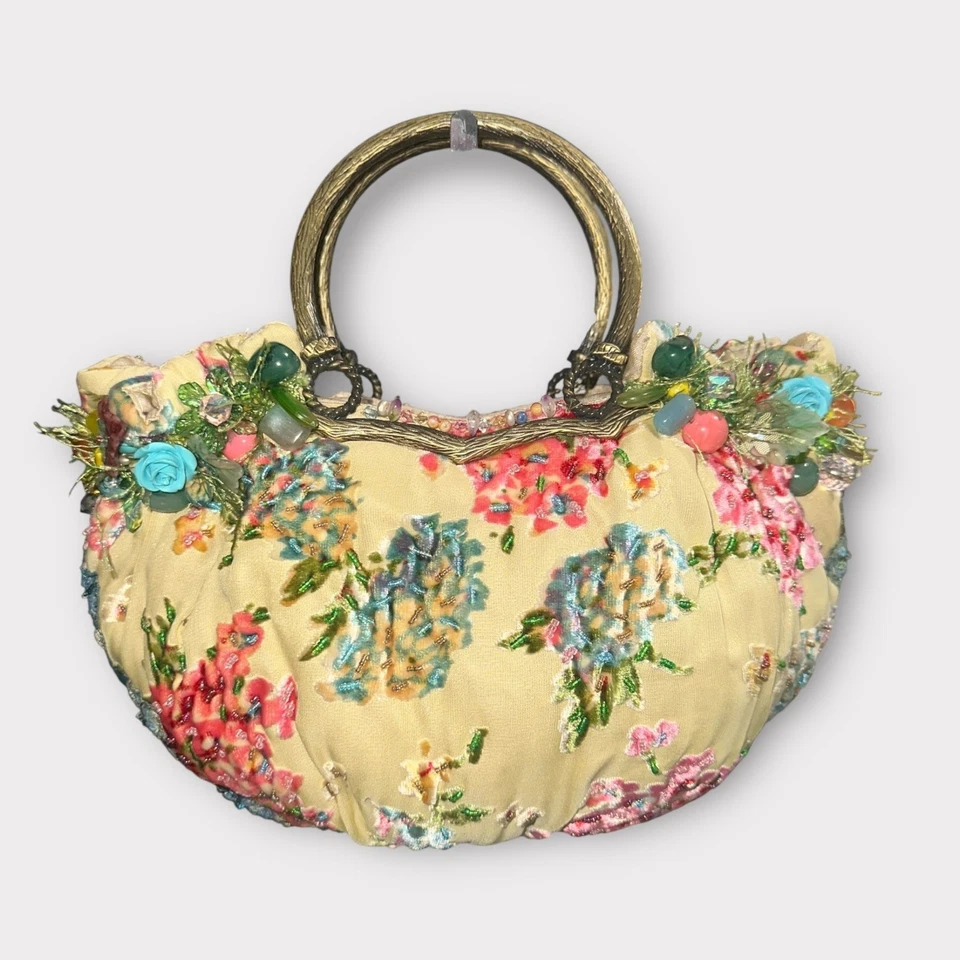 VTG Mary Frances Bag 824 Yellow Handmade Beaded Bouquet Top Handle Satchel NWT - Image 2 of 4