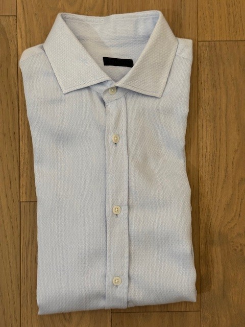 $229 Z ZEGNA SPREAD COLLAR  LT BLUE TEXTURED DRESS SHIRT - 16/41