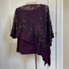 R&M Richards Womens Purple Sequins Lace Overlay Pants Set Size 14