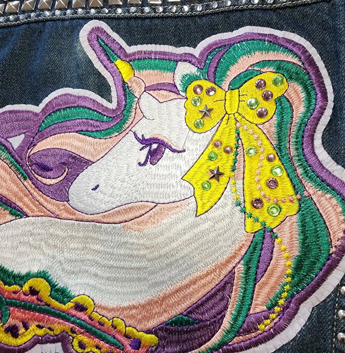 OOAK Unicorn Madness Patch Jean Jacket Studs Beda… - image 12