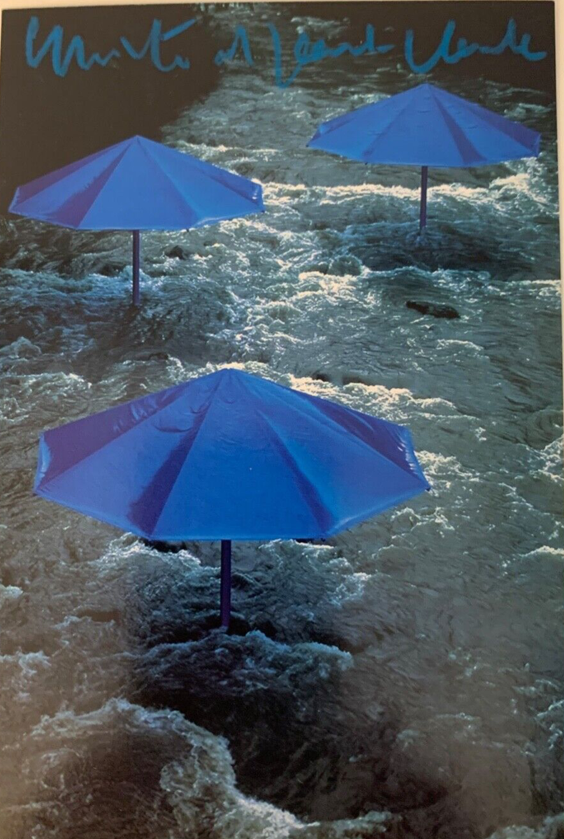 Christo and Jeanne-Claude signed art card THE UMBRELLAS, JAPAN-USA