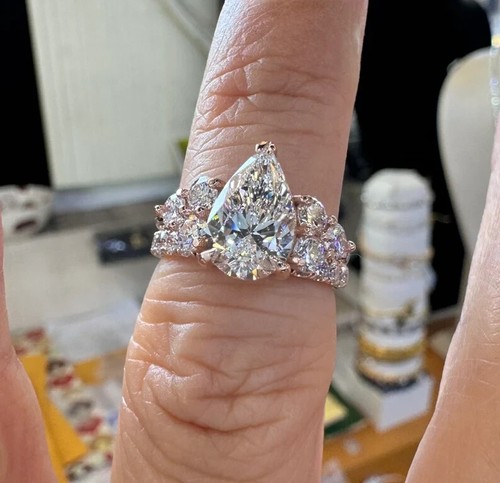 2.40 Ct Pear-Cut VS1/G Lab Grown Diamond Promise Anniversary Rings 14K Rose Gold - Picture 7 of 9