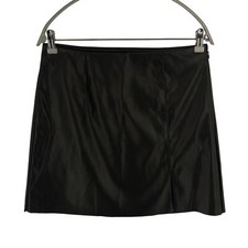 Jupe Courte Noire CLARA En Cuir Écologique HW Fendue Taille S