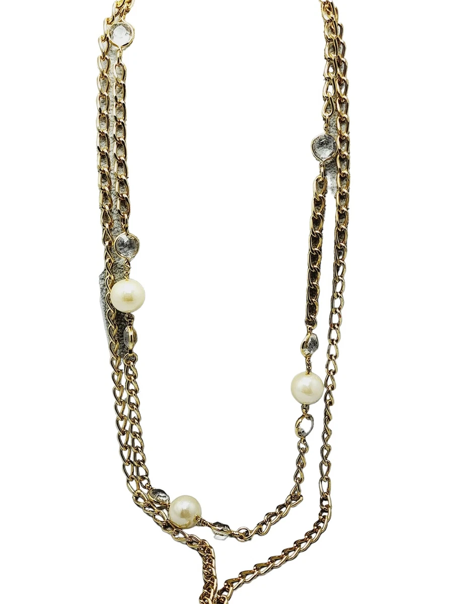 Vintage 80 s Double Strand Faux Crystal Faux Pearl Chain
