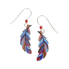 Sienna Sky Earrings Sterling Silver Hook Red and Blue Feather Unique Lightweight