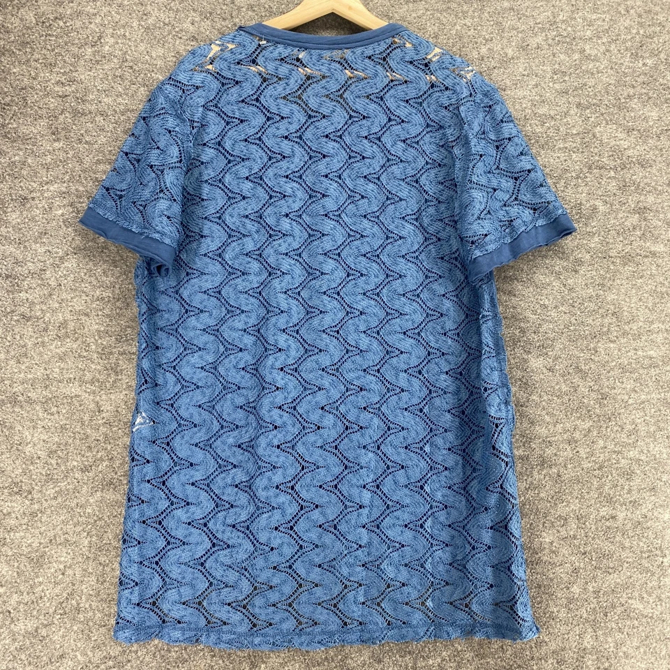 Camiseta Umgee Mujer S Pequeña Azul Geométrica Crochet Manga Corta Cuello Redondo Algodón Foto 2 de 4