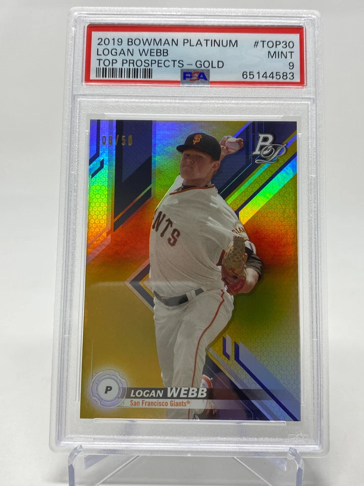 2019 Bowman Platinum Logan Webb GOLD Serial #8/50 - PSA 9 - Image 4 of 4