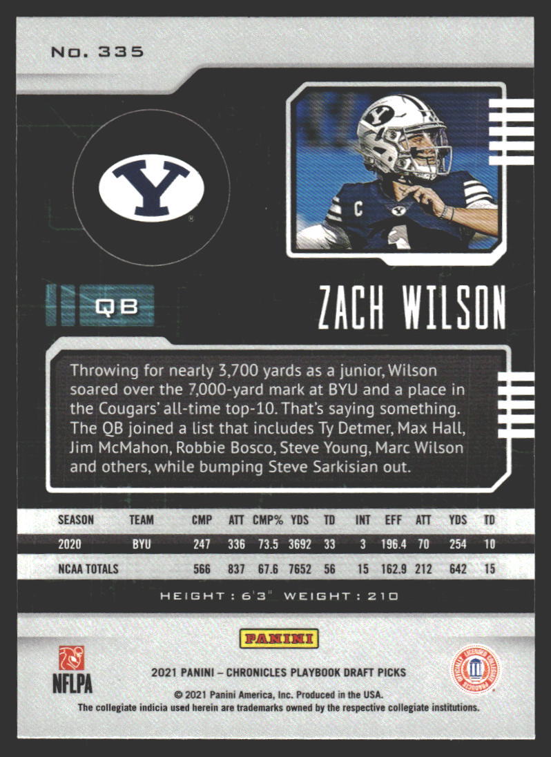 Zach Wilson #335 2021 Panini Chronicles Draft Picks BYU Cougars