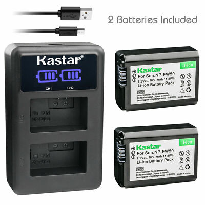 Kastar DUAL LCD USB SLIM Charger & 2 Batteries for Sony NP-FW50 (Vertical Style)