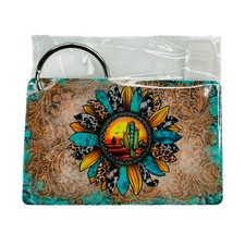 Keychain Sunflower Cactus Sunset Southwest Blue Double Sided Plastic Card 3"x2"