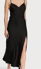 Victorias Secret Icon Satin Midi Slip Nightdress Medium Color Black VS Nightgown