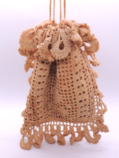 Antique Vintage Crochet Knit Purse Lined Handbag Drawstring Bag 1940s Victorian