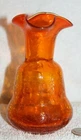 Vintage Blenko Amberina Crackle Glass Vase Ruffle Edge Red Orange
