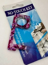 No Touch Door Opener Pin Tool Pink & White Keychain