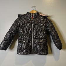 Pink Platinum Girl s Size 6X Puffer Jacket Black Silver Fleece Lined Hoodie