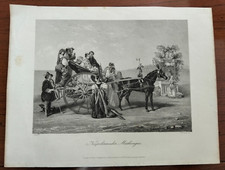 1840 INCISIONE SU ACCIAIO CALESSE NAPOLETANO CORRICOLO NAPOLI COSTUMI VESUVIO N2