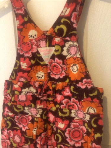 OshKosh B'gosh Vestbak Toddler Girls Pink Floral Corduroy Overalls Sz 18 Months - Picture 5 of 6