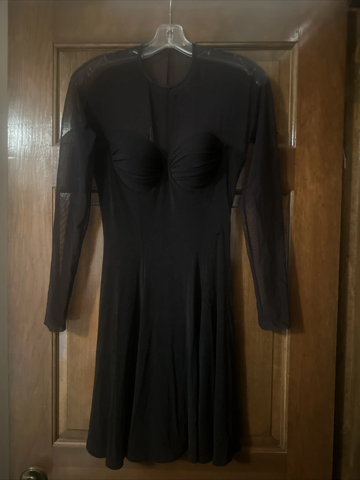 Vintage 90’s PEEP Black Stretchy Mini Dress Size M, Sheer Sleeve Fit & Flare