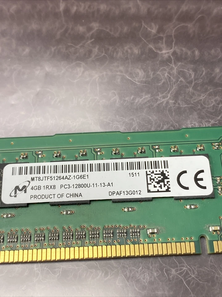 Micron MT8JTF51264AZ-1G6E1 DDR3 PC3-12800U 4GB 1Rx8 DPAE38Z038 - Image 3 of 3