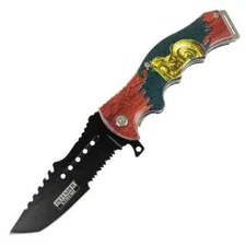 Defender-Xtreme 8.5" Motorcycle Wood Color Handle Spring Assisted Folding Knife