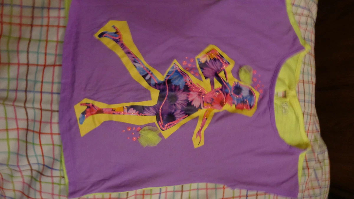 Haut à Manches Courtes Justice - Taille 16 Ans - Violet, Rose Pailleté, Motif "An Awesome Day With Mom"