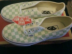 mint green checkered vans