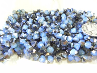 White Opal Sky Blue F (6mm) Swarovski 5301 Bicone Crystal Beads