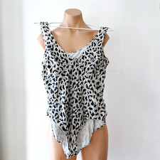Retro Leopard Print Leotard Size L Women Stretch Clip Crotch Cotton Dancer Strip