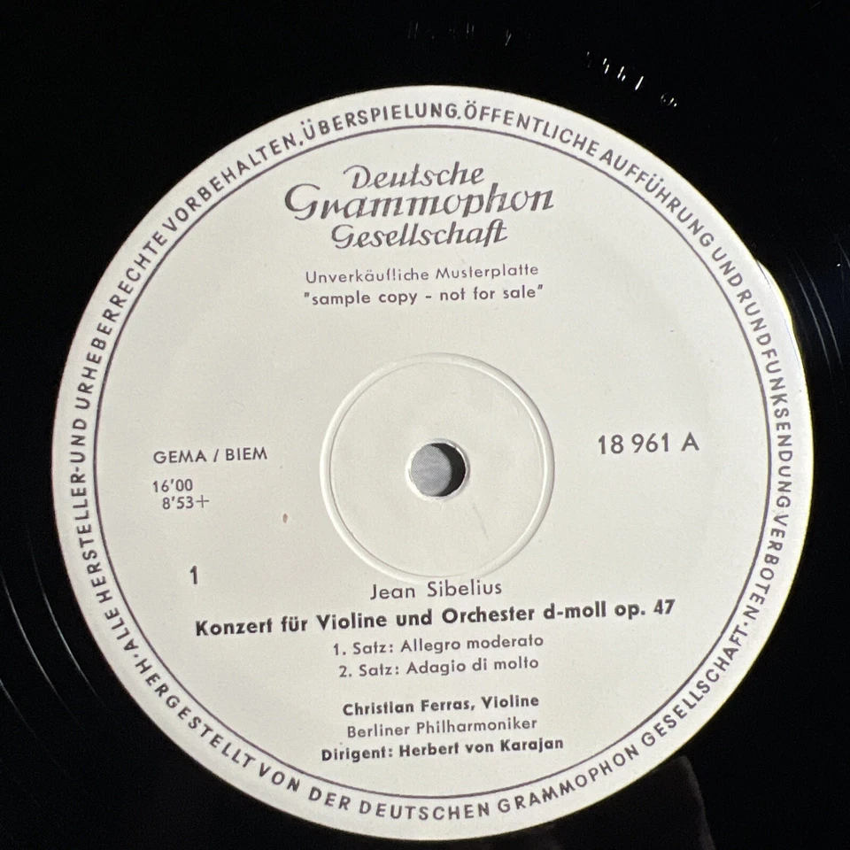 Jean Sibelius Violinkonzert •Finlandia PROMO IMPORT Karajan Berlin Vinyl Record - Image 3 of 4