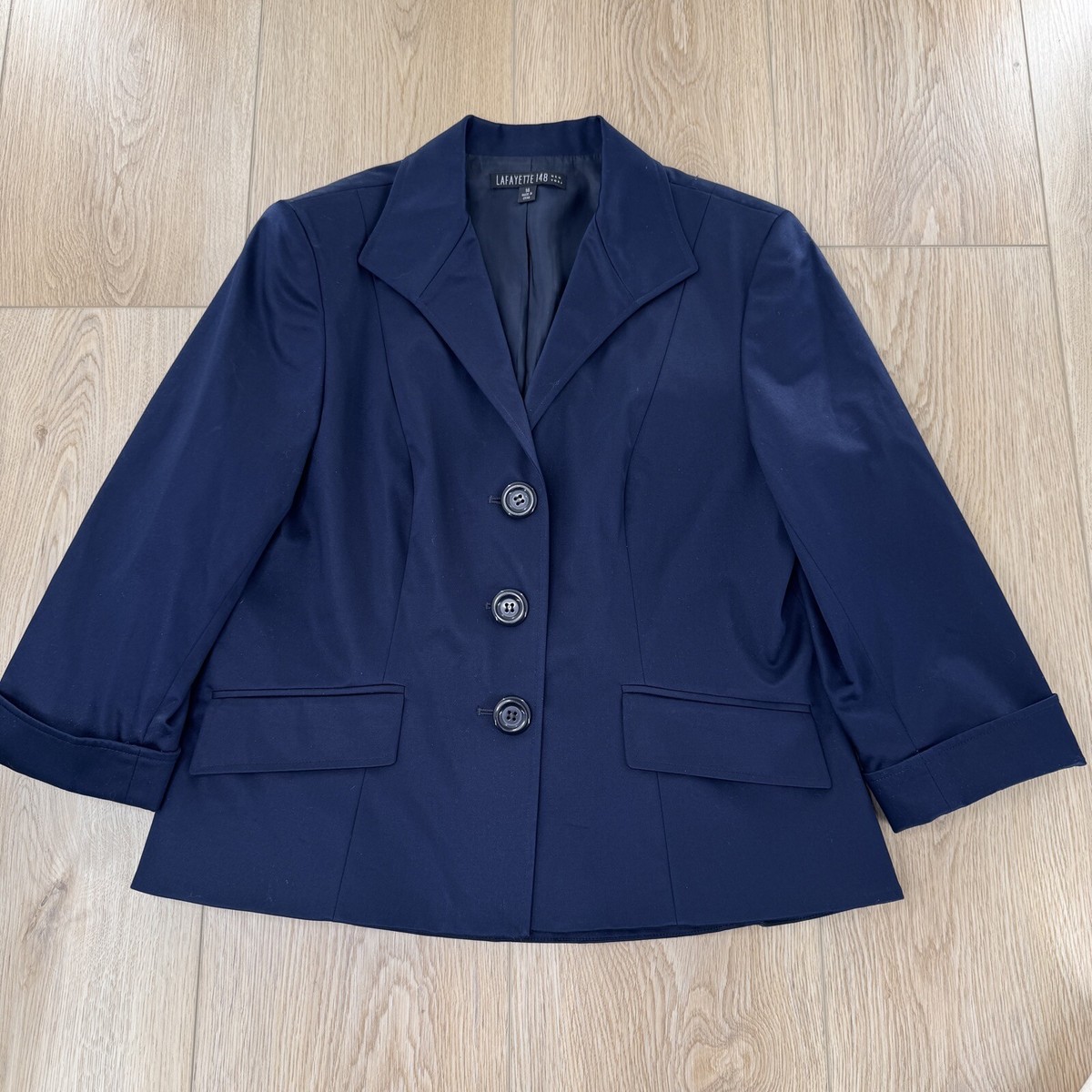Lafayette 148 Sz 14 Navy Blue Blazer Oversize Large Button Work  display picture 1
