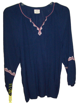 St. John's Bay Women's Long Sleeve NAVY Blue Tied Neckline Top SZ 2X BUST 51''