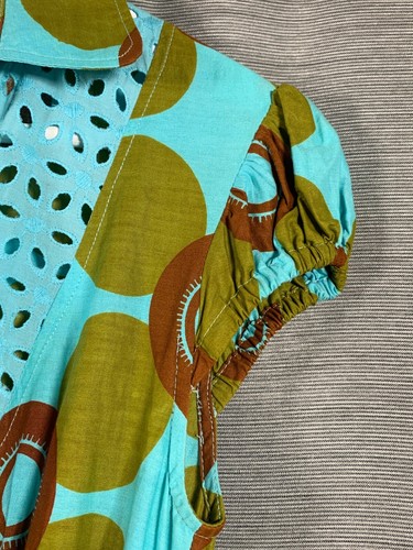 Sika Shirt Dress Size UK6 Womens Midi Floral Blue Green Ruffle African Cotton - Picture 11 of 23