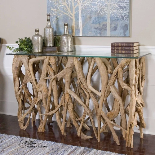Teak Wood Console Table Reclaimed Driftwood Natural Coastal ~ Uttermost 25593 - Picture 4 of 8
