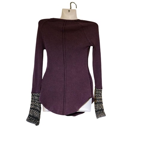Free People Hensley Purple Waffle Knit Patterned Cuffs Womens XS Cozy Beach Fav - Picture 5 of 10