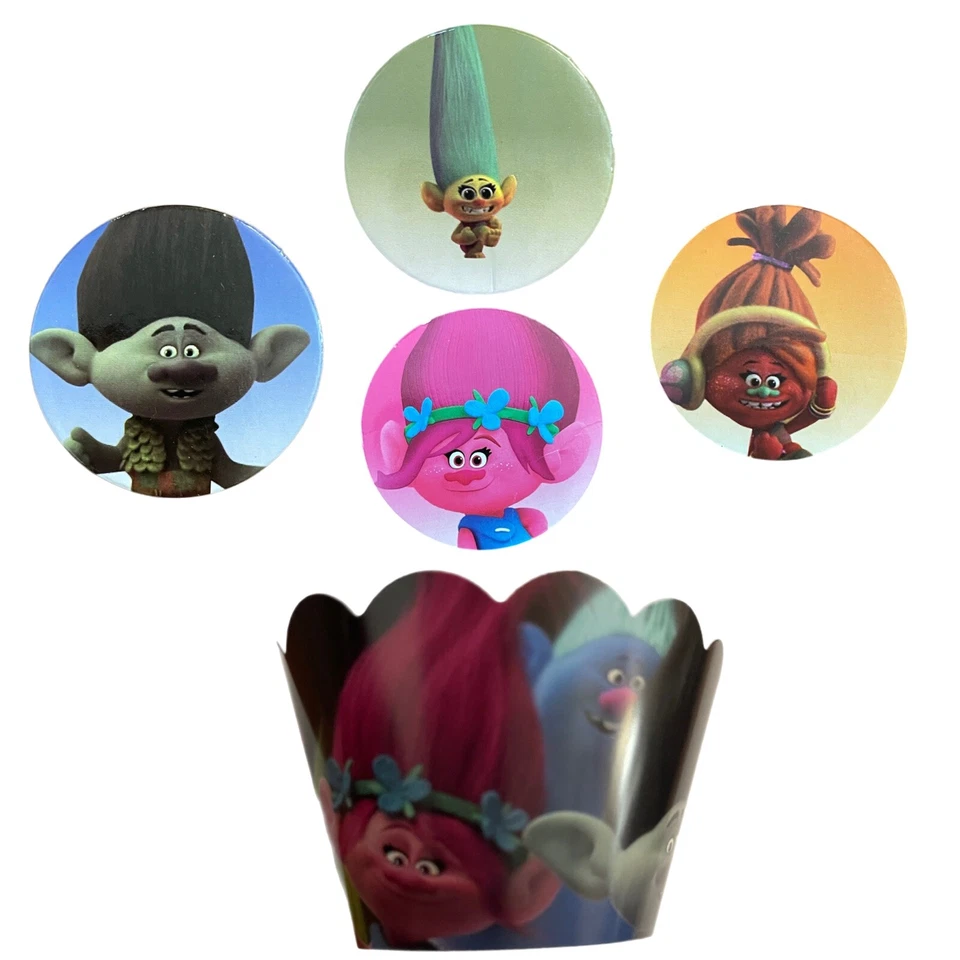 24 peças galho de papoula troll ação cupcake topper aniversário menina menino - Imagem 3 de 4