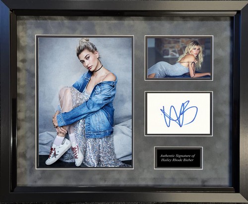 STUNNING Hailey Bieber Signed & Framed Display AFTAL UACC Film Autograph Justin