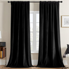 Black Velvet Curtains 120 Inch Length 2 Panels, Luxury Blackout Rod Pocket Therm