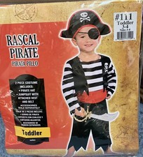PIRATE COSTUME SIZE TODDLER 3-4 HAT/JUMPSUIT W/VEST BELT SWORD
