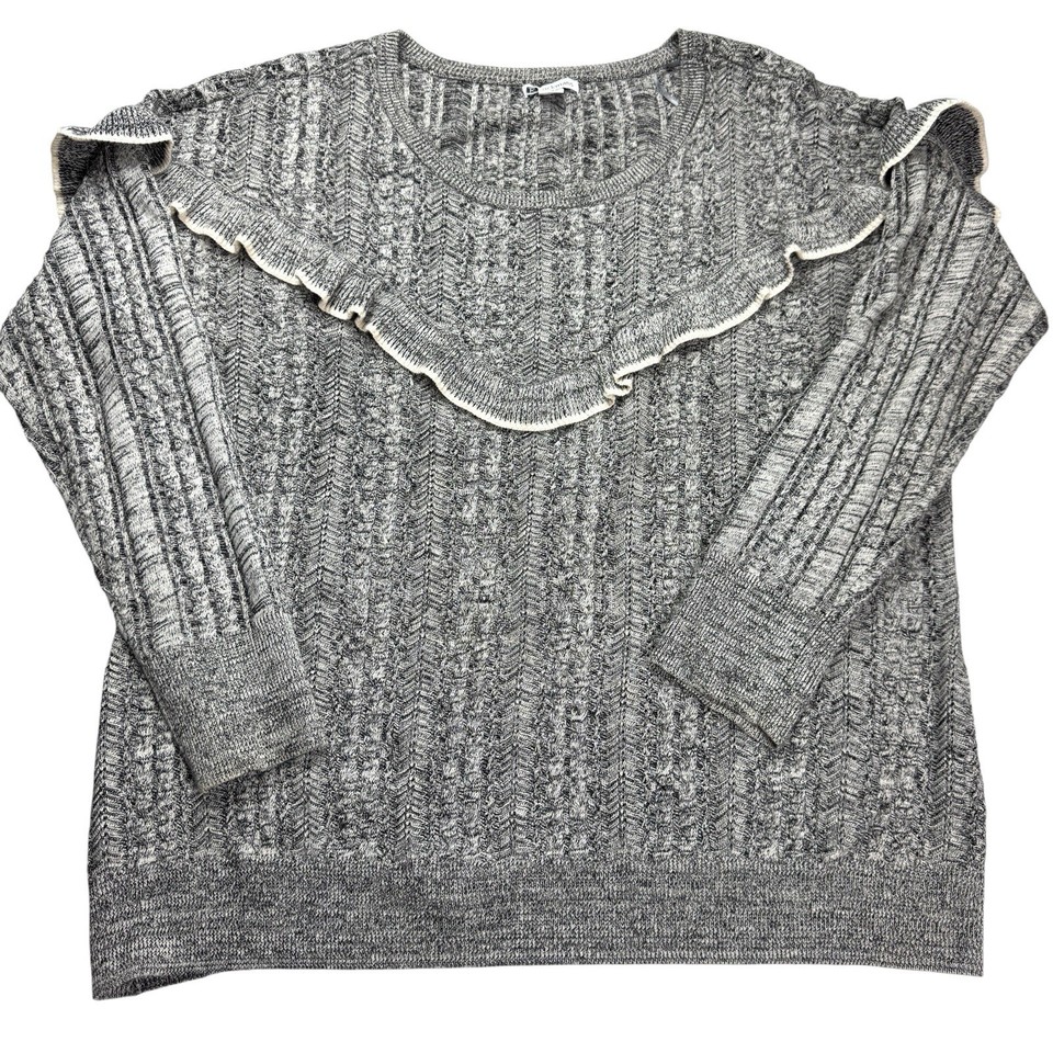 Rockmans XL Grey Cable Knit Ruffle Jumper Cotton Blend Long Sleeve Pullover