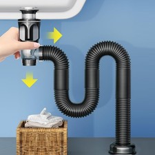 Bathroom Sink Drain Kit Flexible Expandable P-Trap Sink Drain Pipe for 1-1/4"...