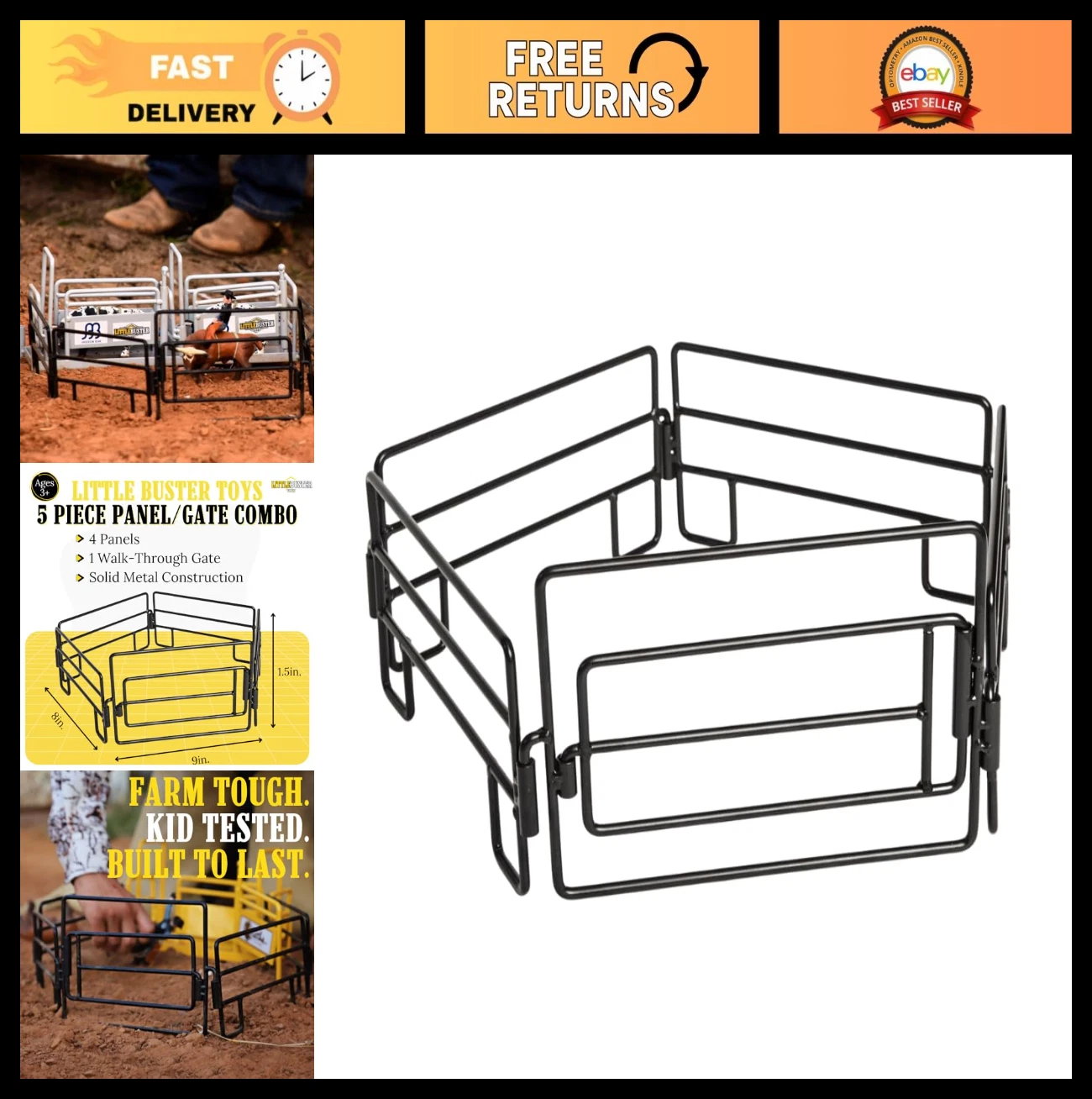 5-Piece All-Metal Walk-Through Gate Combo Set - 1:16 Scale Ranch Accessory for L