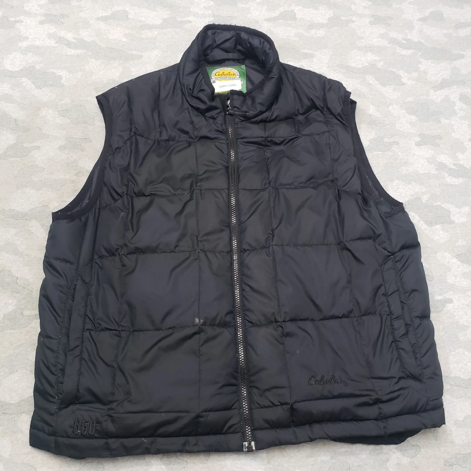 Cabela's Puffer Vest Mens Large Black Full Zip Goose Down Outdoor Gear 650