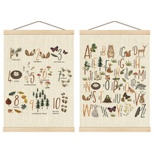 Alphabet Numbers Nursery Wooden Poster Hangers Set of 2, ABC 123 Forest Anima...