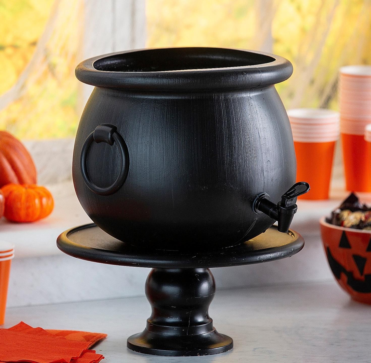 Black Witch's Cauldron 3-Gallon Drink Dispenser w/ Spigot Halloween Party  #139