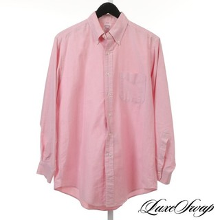 Vintage Brooks Brothers Made in USA Bubblegum Pink Oxford Cloth OCBD Shirt 15.5