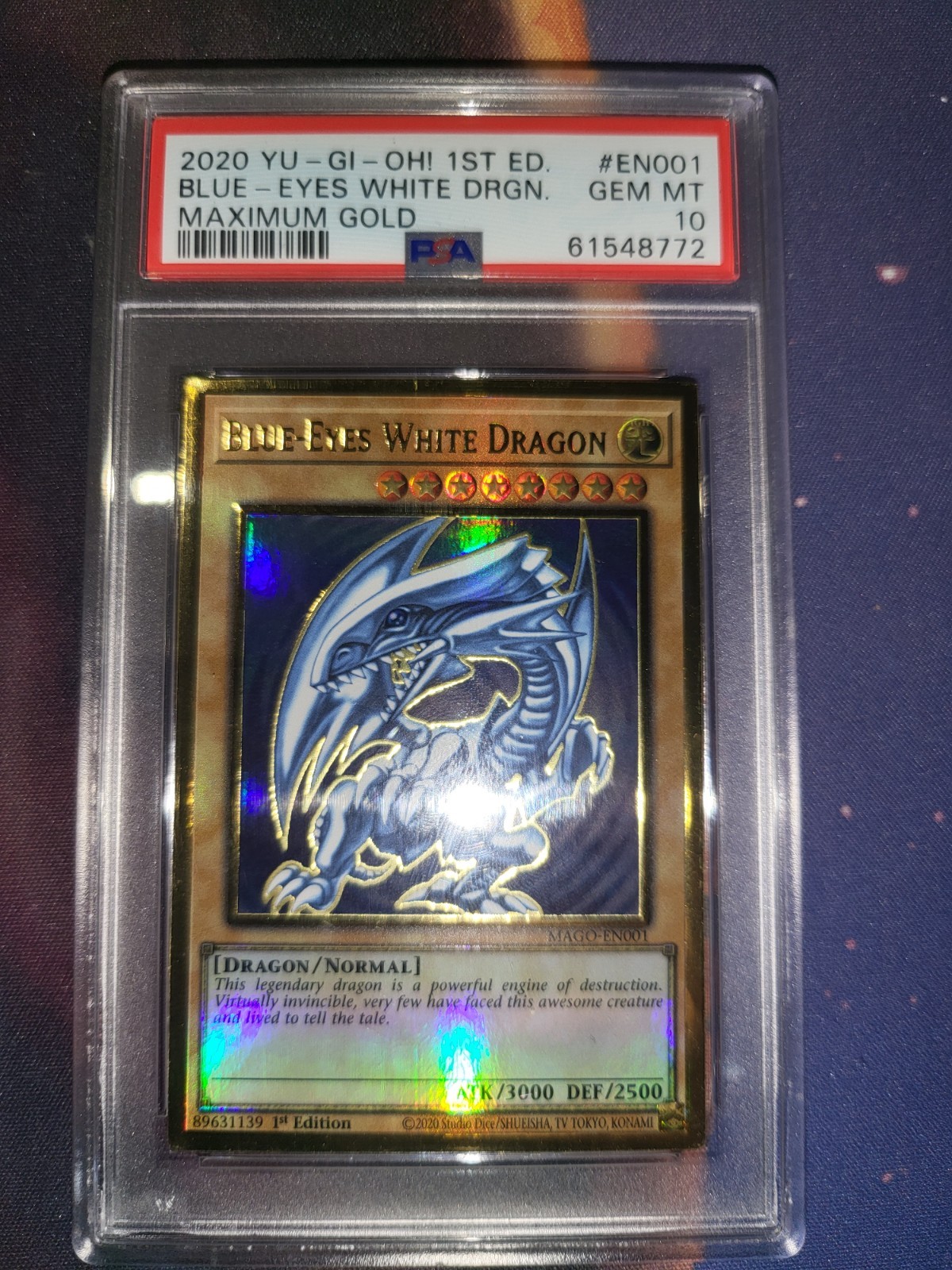 PSA 10 - 2020 Yugioh Blue Eyes White Dragon MAGO-EN001 Maximum Gold 1st Edition.