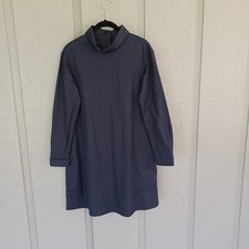 Cos High Neck Cotton Dress Size 2 Women Minimalist Long Sleeve Pockets In Navy