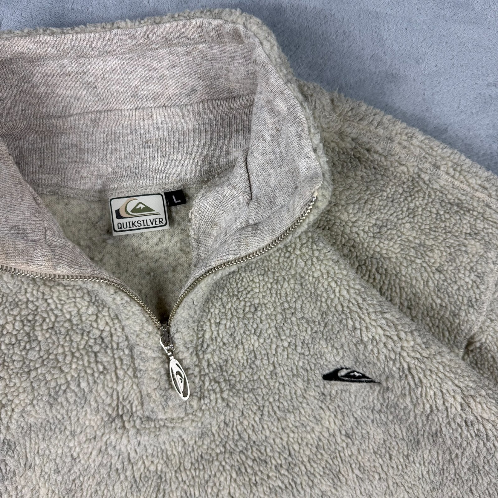 VTG Quiksilver 2000s Beige Marl Sherpa Fleece Oversized Large 1/4 Zip Sweatshirt image 4